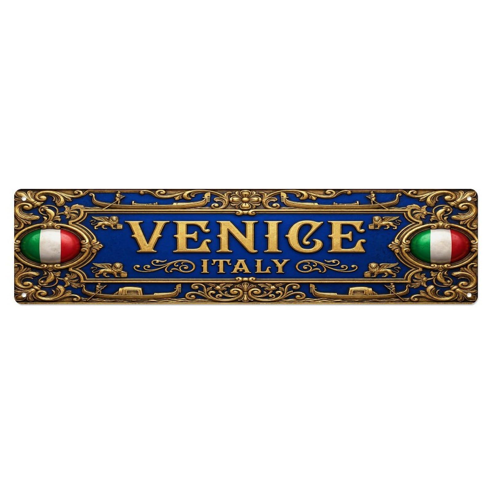 Olhnbad 4X16inch(10X40cm) Vintage Venice Italy Flag Pattern Metal Tin Sign