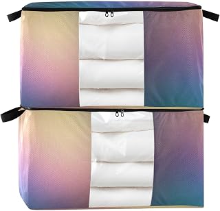 RPLIFE Bolsas de almacenamiento de tela con cremallera, color azul, rosa, lila, amarillo, degradado, bolsas de almacenamiento con asas