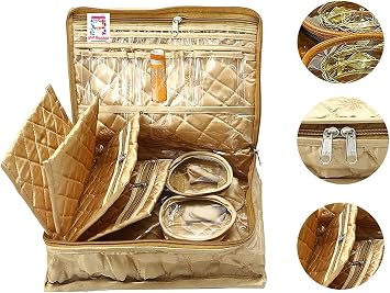 atorakushon Combo Satin Makeup Pouches Vanity Jewellery Traveling Organizer Storage Box Cosmetic carry it along anywhere easily For Women Golden