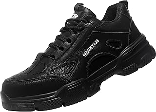 Micoklinlin Steel Toe Sneakers for Men Lightweight Waterproof Microfiber Leather Safety Shoes Black Industrial Construction Anti-Slip Puncture Proof Work Boots Hiking Shoes