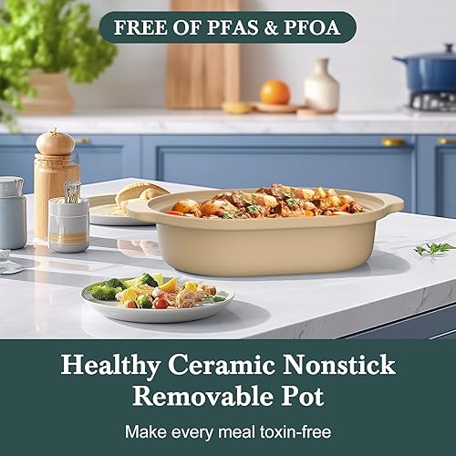 Miniatura 2 de Olla de cocción lenta programable de 4 cuartos de galón con programación flexible y fácil, olla multicocción Claypot 8 en 1, bandeja extraíble,