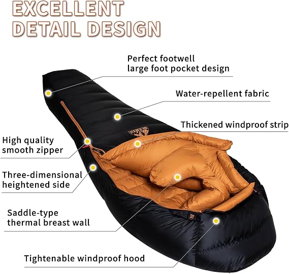 ultralight down sleeping bag for 0℃ to -12℃,xxl large size adult winter sleeping bag,0 degrees lightweight and portable,suitable for hiking,camping,outdoor,road trip.