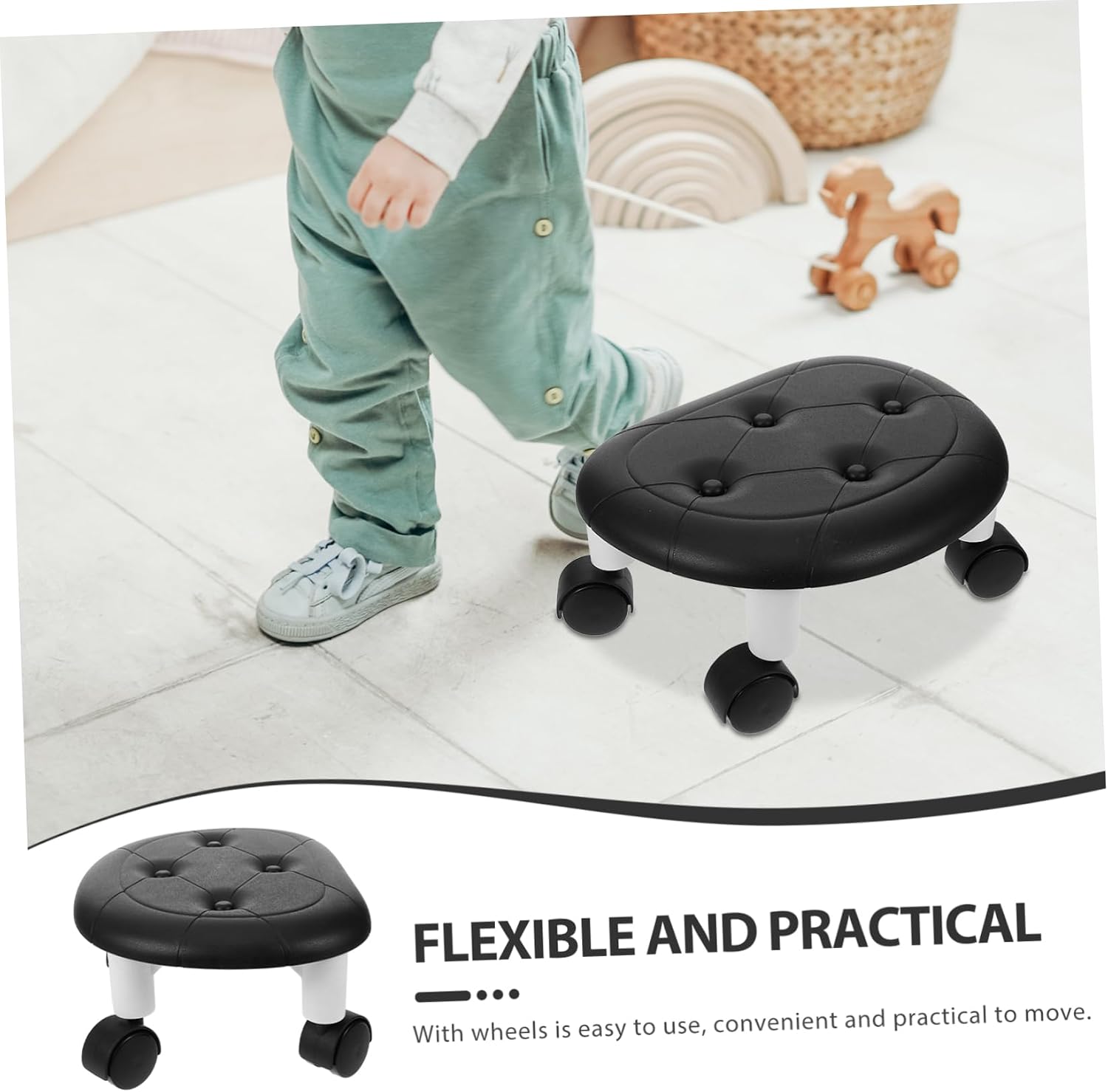 Rotating Low Stool with Wheels Comfortable Small Foot Resting Stool for Girl and Office Use Design for Easy Movement and Versatile Applications