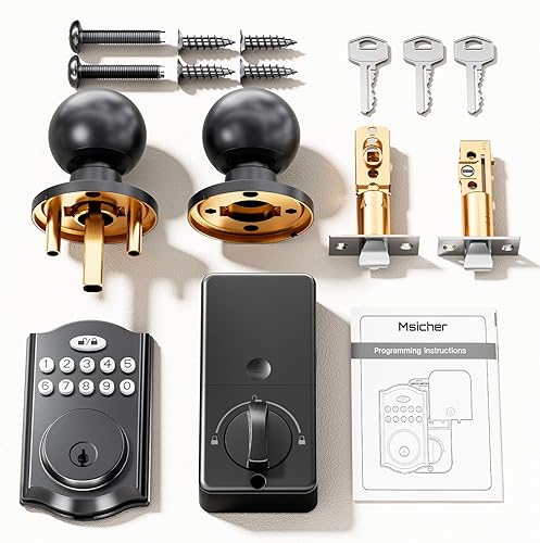 Miniatura 7 de Cerradura de puerta de entrada sin llave con 2 perillas, cerrojo electrónico retroiluminado con asa, bloqueo automático, códigos únicos, cerrojo