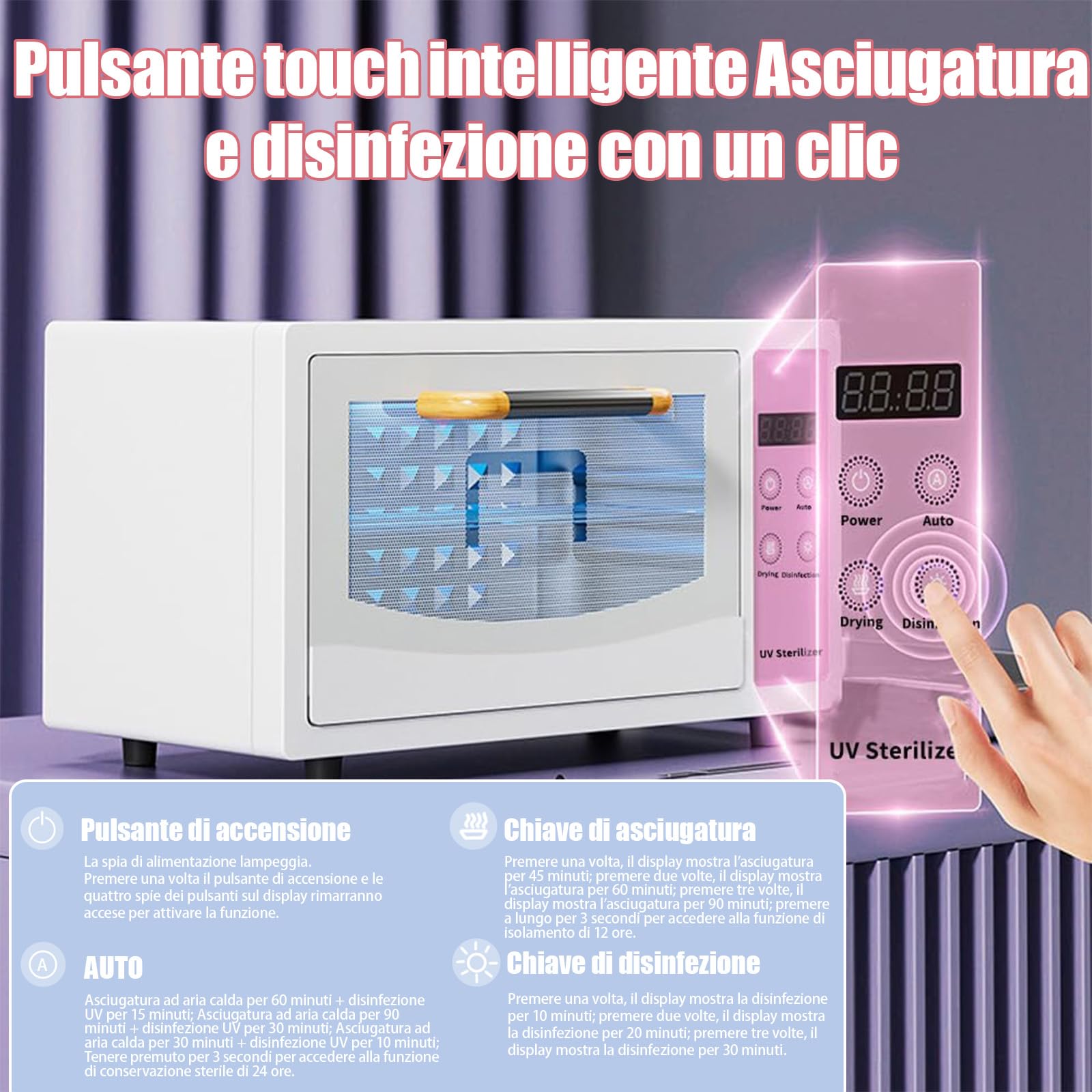 Sterilizzatore UV, sterilizzatore unghie, grande capacità 10/24 l, 75°C Aria Calda a Temperatura Costante, per salone di bellezza, parrucchiere, temperatura massima 250°(10L/Rosa)