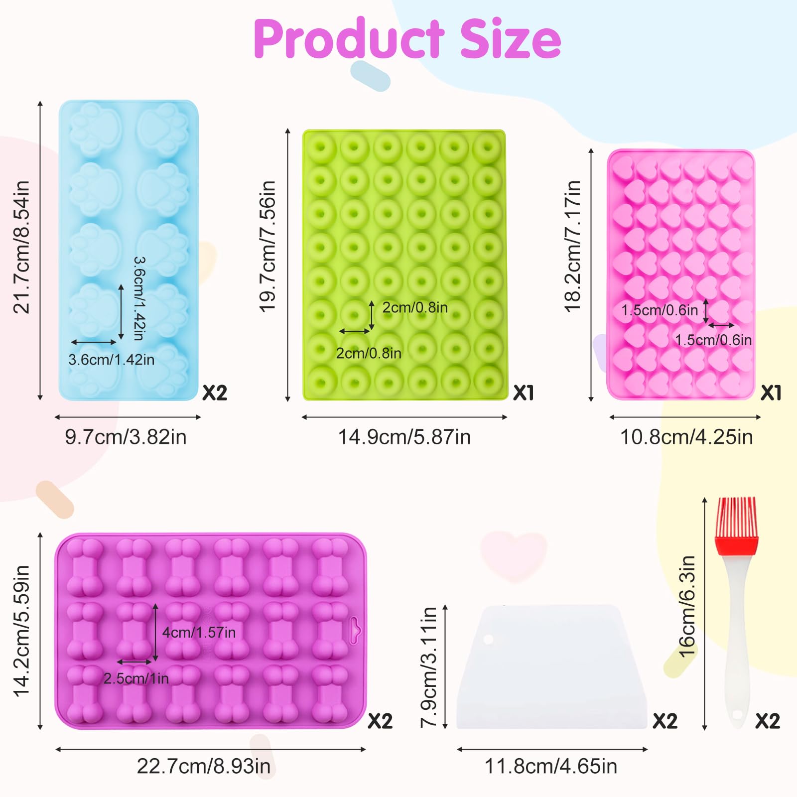 Tapis de Cuisson en Silicone Antiadhésif pour Friandises Maison Chien, Moule à Pepites Chocolat, avec Racloir et Pinceau Pâtisserie