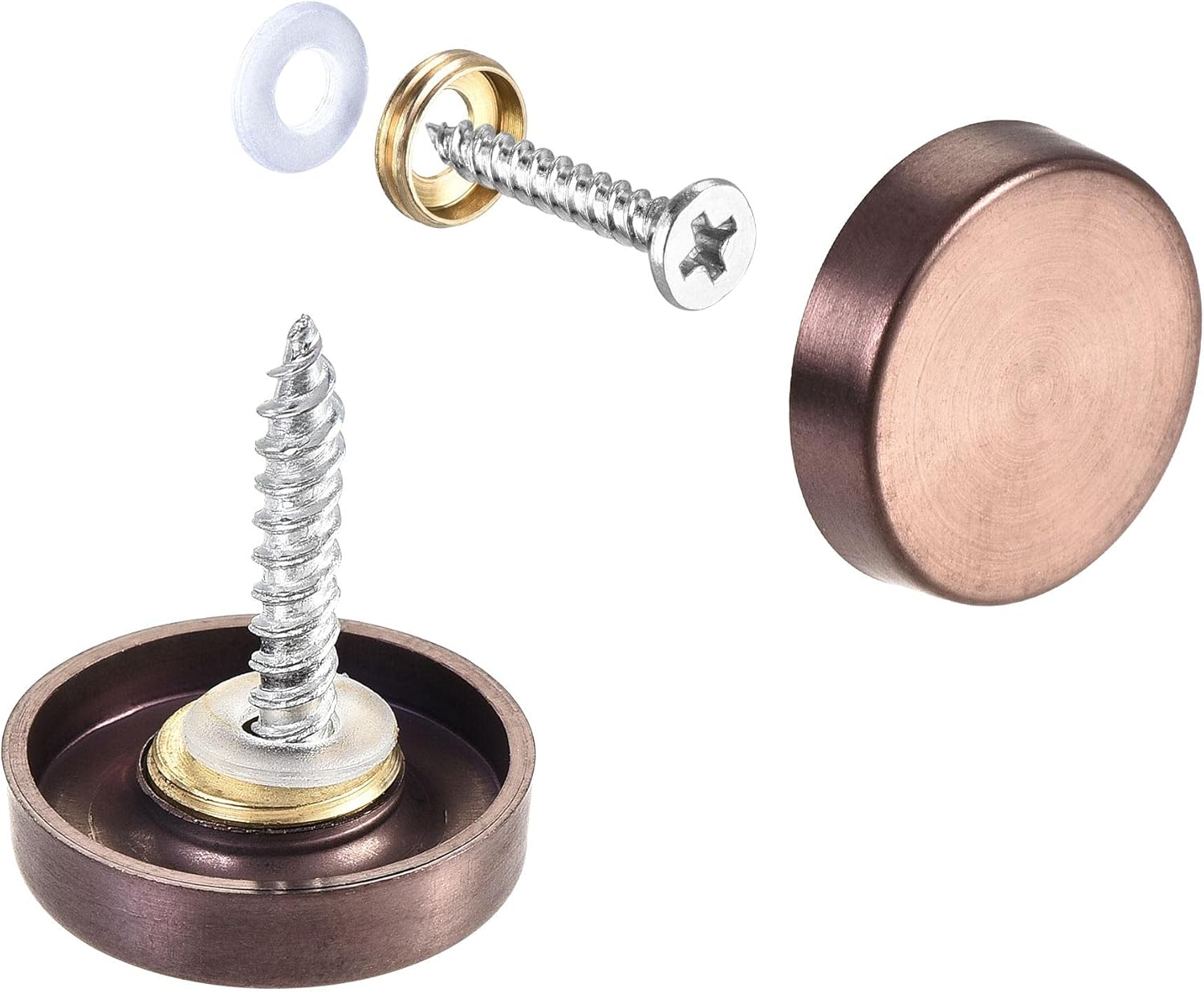 sourcing map Mirror Screws, 19mm/0.75", 10pcs Decorative Cap Fasteners Cover Nails, Wire Drawing, Rose Gold 304 Stainless Steel