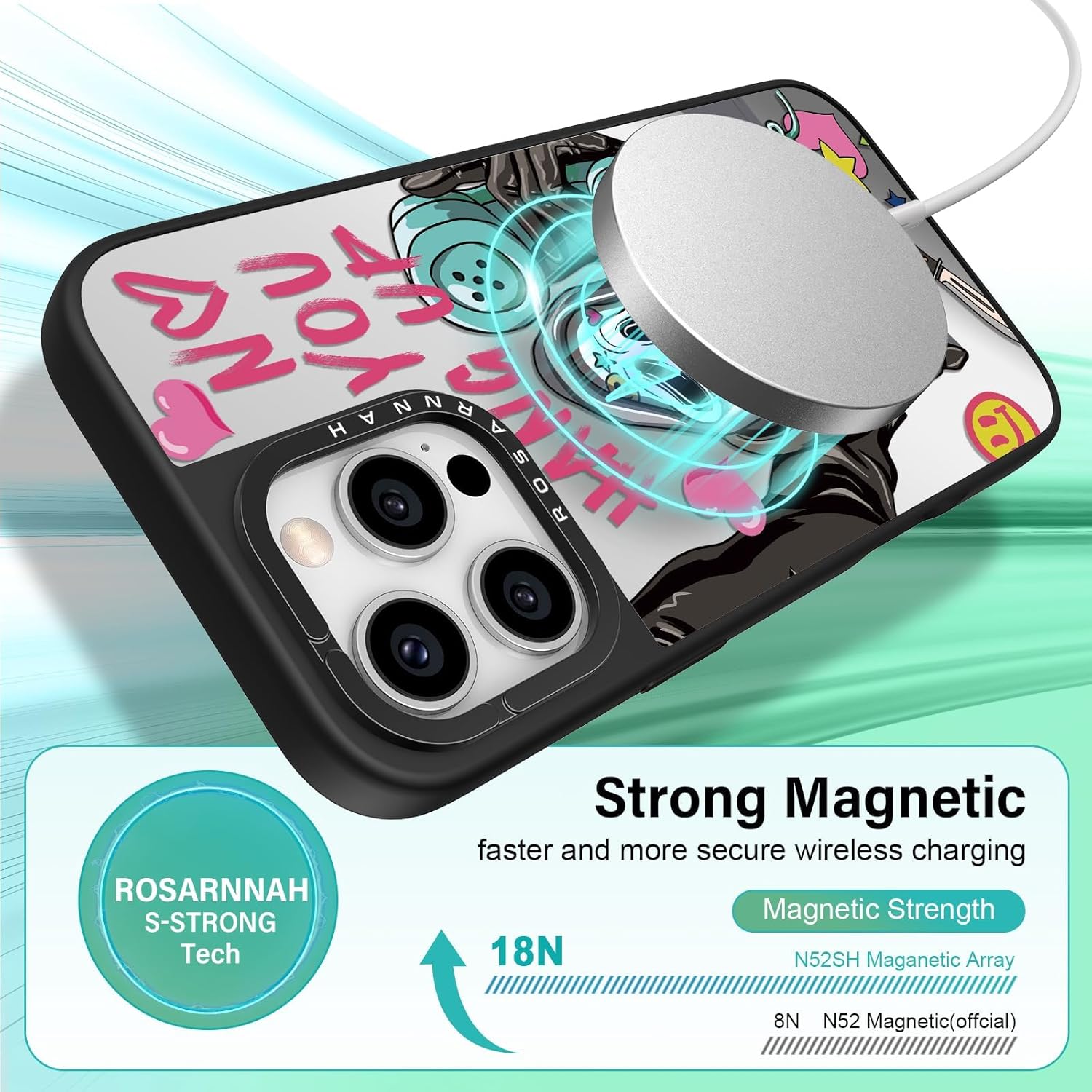 Rosarnnah Magnetic for iPhone 16 Pro Max Magsafe Case Cute - Durable Shockproof 6.6 ft Drop Impact Phone Case - Mirror Phone Case Funny Skeleton Design for iPhone 16 Pro Max 6.9"