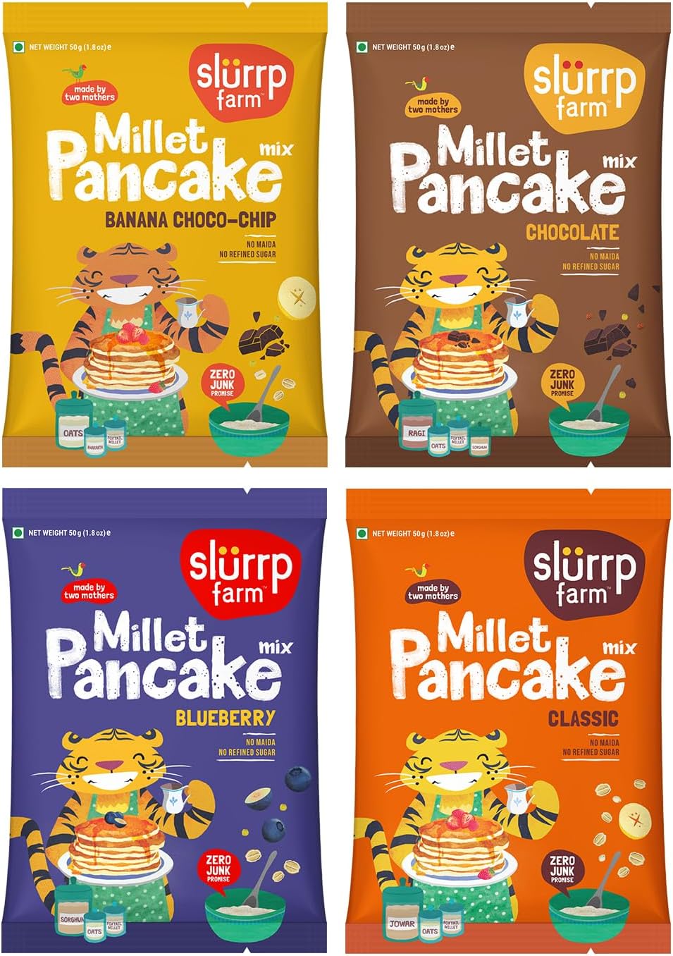 - No Maida Pancake Trial Pack Combo | Instant Breakfast Mix made with Oats, Ragi and Jowar | Eggless and Healthy Breakfast Mix, 50g X 4