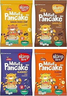 Slurrp Farm Millet Pancake Mix Trial Pack | 4 Flavors: Banana Choco Chip, Chocolate, Blueberry, Classic | No Added Sugar or Salt | Healthy Kids Breakfast | 1.76 Oz (Pack of 4)