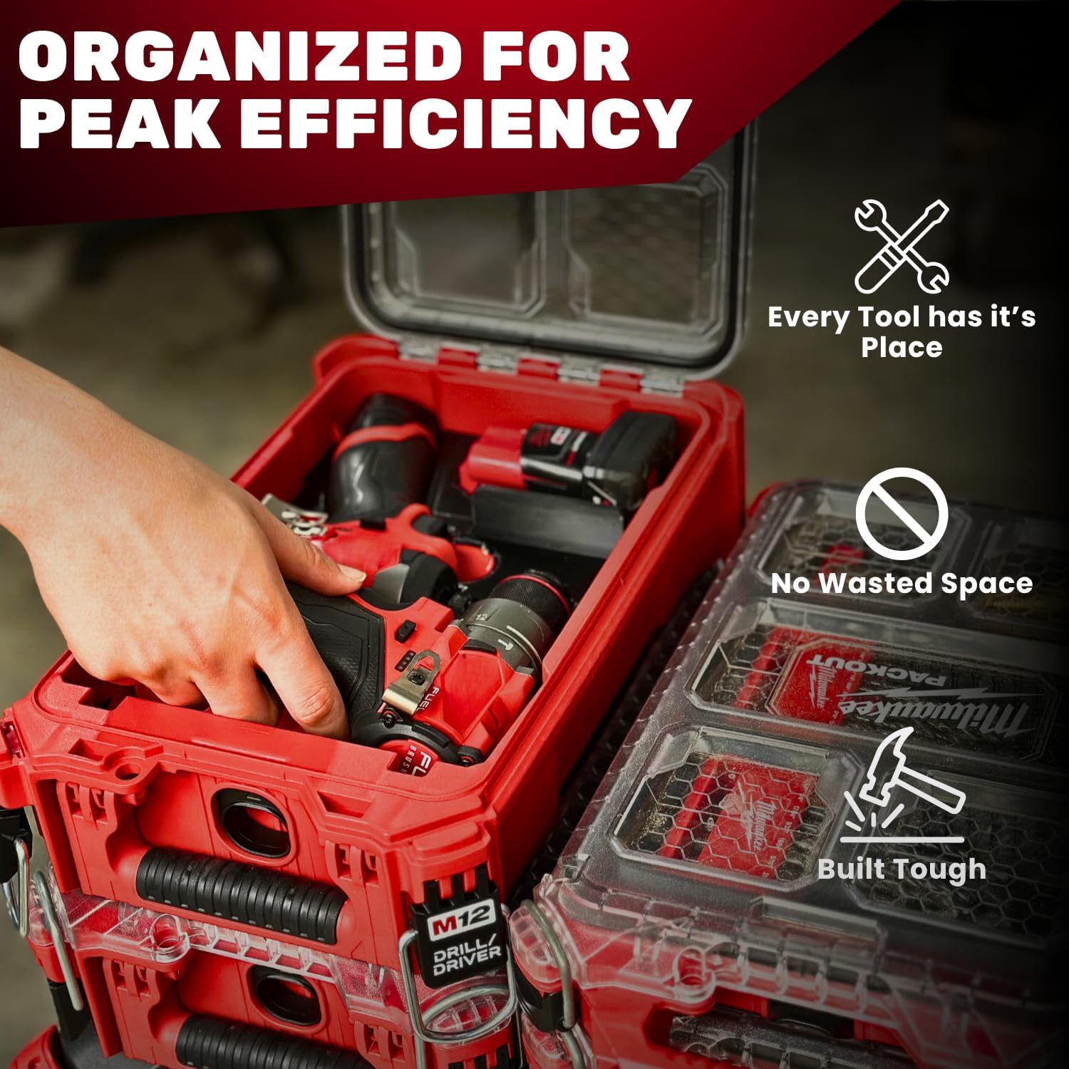 M12 Drill/Driver PACKOUT Insert | Compatible with Milwaukee 3404-20 & 3453-20 | Custom 3D Printed Tool Organizer