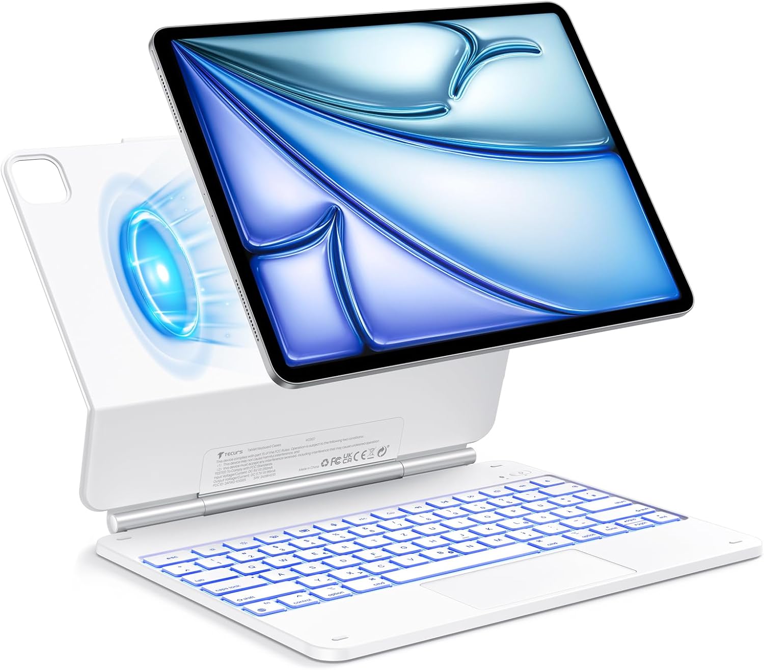 TECURS Case Keyboard for iPad Air 13 Inch M3/M2 2025/2024 Magic Keyboard for iPad Pro 12.9 6/5/4/3 Gen with Floating Stand Design QWERTZ White German Keyboard QWERTZ - White