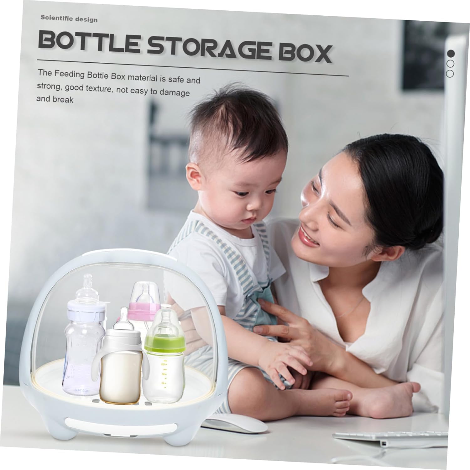 Bottle Drying Rack and Storage Box for Infants Blue Plastic Nursing Bottle Organizer with Dustproof Cover and Draining Tray Suitable and Cutlery