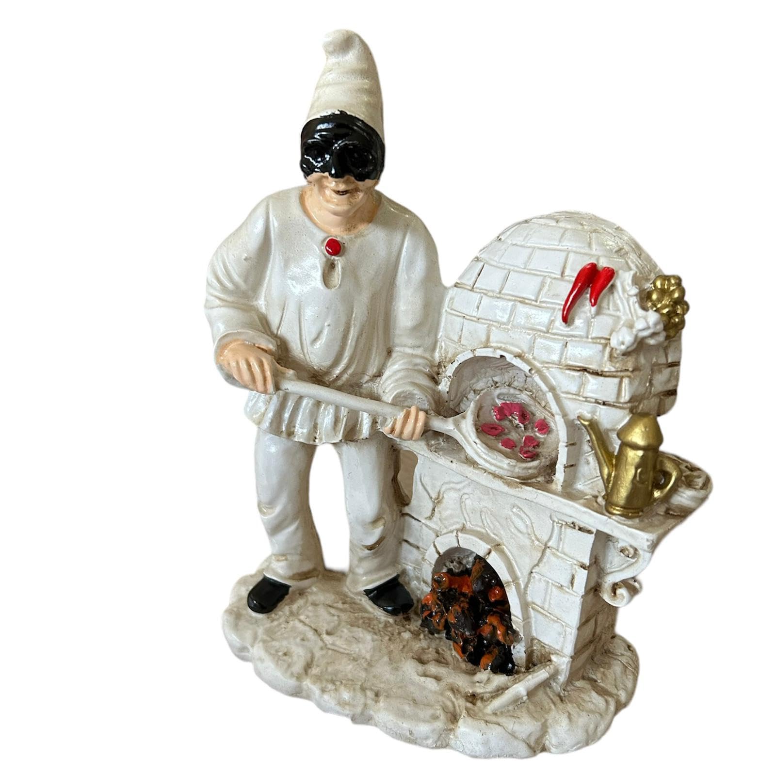 Generico Corno Portafortuna Statua Pulcinella napoletano in Resina Dipinta a Mano (Pulcinella pizzaiolo con forno)