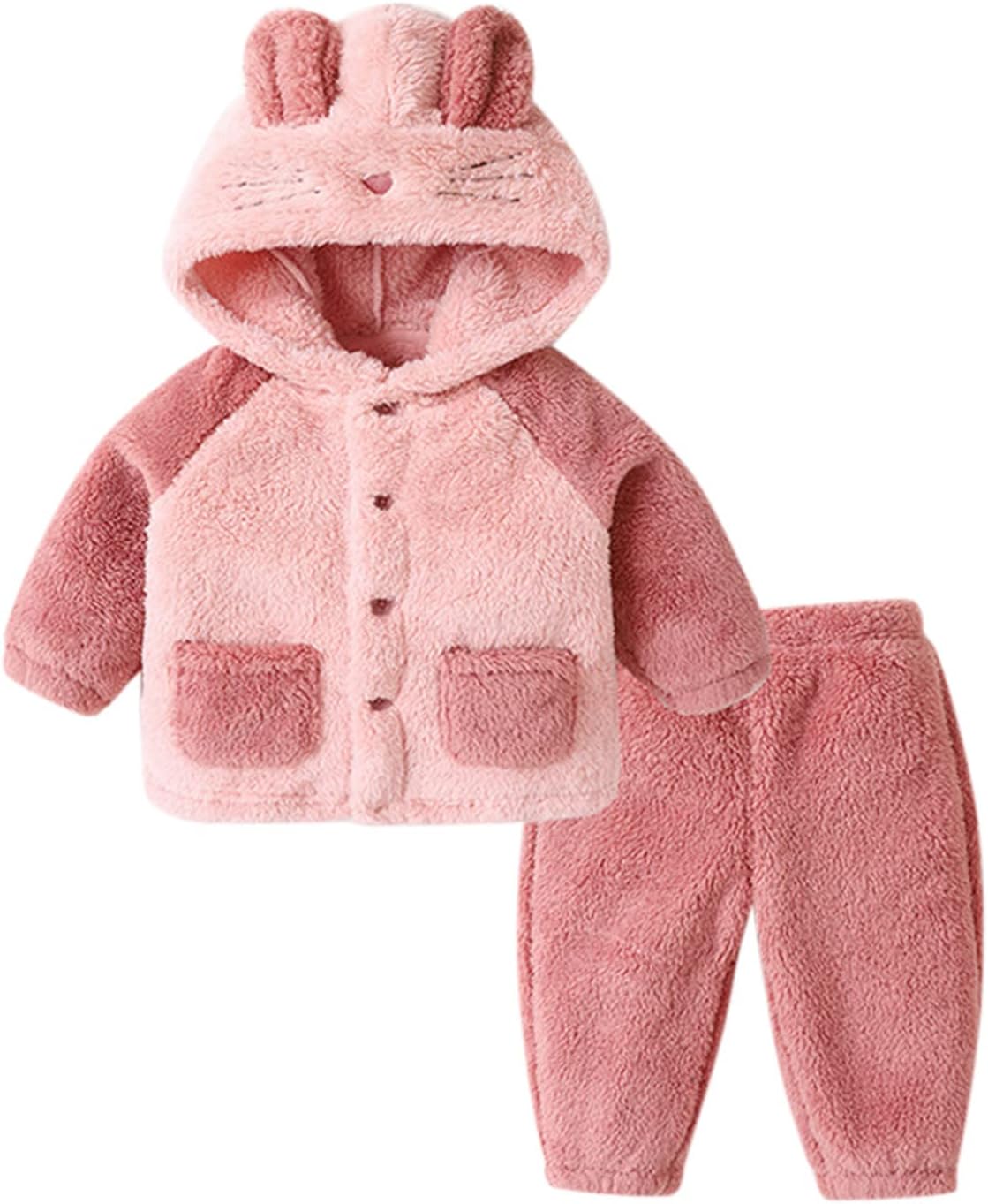 Ensemble Bébé Fille Polaire - Pantalon + Sweat à Capuche | Hiver Chaud, 6-36 Mois | Confortable Et Mignon