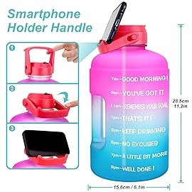 QuiFit 1 Gallon Water Bottle - with Straw & Motivational Time Marker Leak-Proof BPA Free Reusable Gym Sports Outdoor Large(128OZ) Capacity Water Jug(Pink/Blue Gradient,1 Gallon)