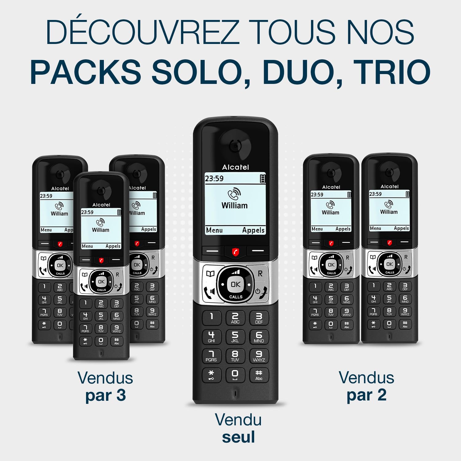 ALCATEL F890 Voice - Téléphone Fixe Sans Fil DECT Avec Répondeur - Écran Graphique Haute Résolution - Mains Libres - Blocage Des Appels - Sonnerie VIP - Répondeur 50 Min - Noir/Gris