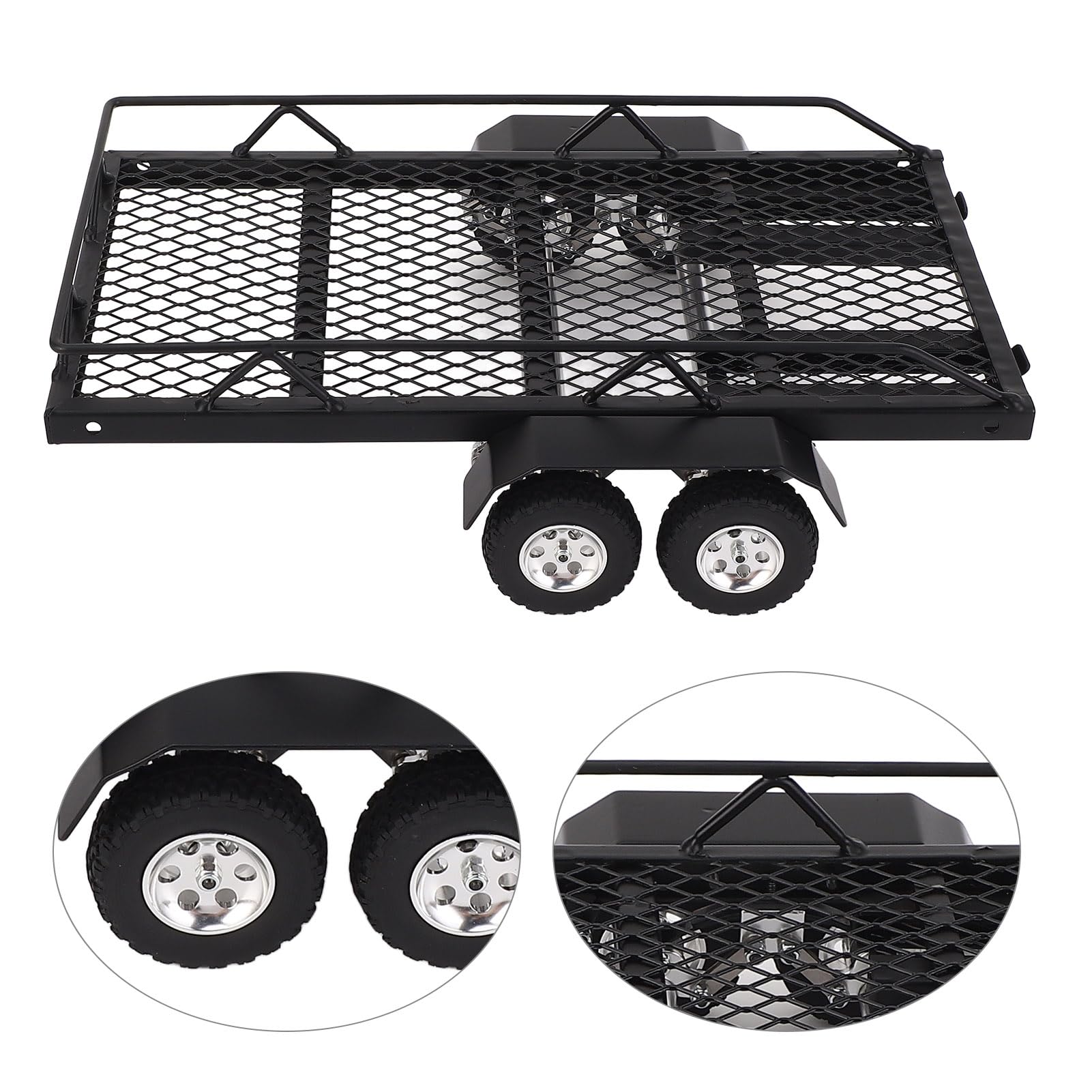 Jiawu RC Trailer Metal 1/24 Scale RC Trailer with RC Trailer Hook, Dual Axle Flatbed Trailer - Image 4