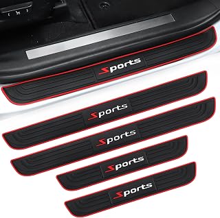 SINGARO Universal Car Door Sill Guards 4PCS Rubber Threshold Protectors Scratch-Resistant for SUV Sedan Sport Black Red