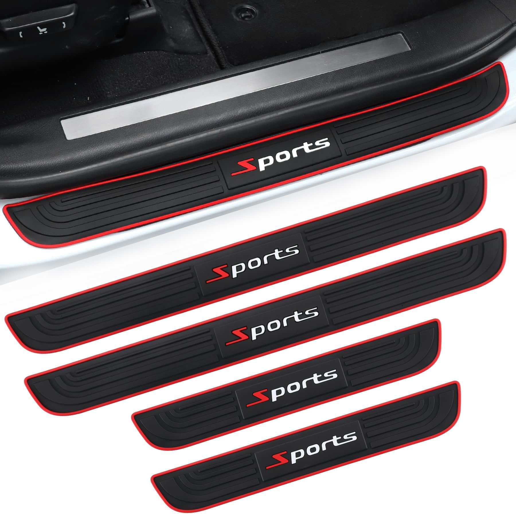 SINGARO Car Door Threshold Protection, 4PCS Door Edge Step Dust Shield Cover, Door Width 23.6x2.36inch Car/SUV Universal Rubber Scratch Resistant Exterior Accessories (Sport)