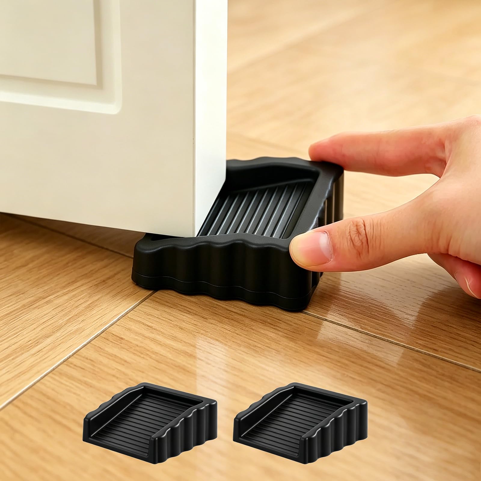 Rubber Door Stoppers Wedge,Bidirectional Door Stops,Small Size Cube Doorstop,Black，2Pack