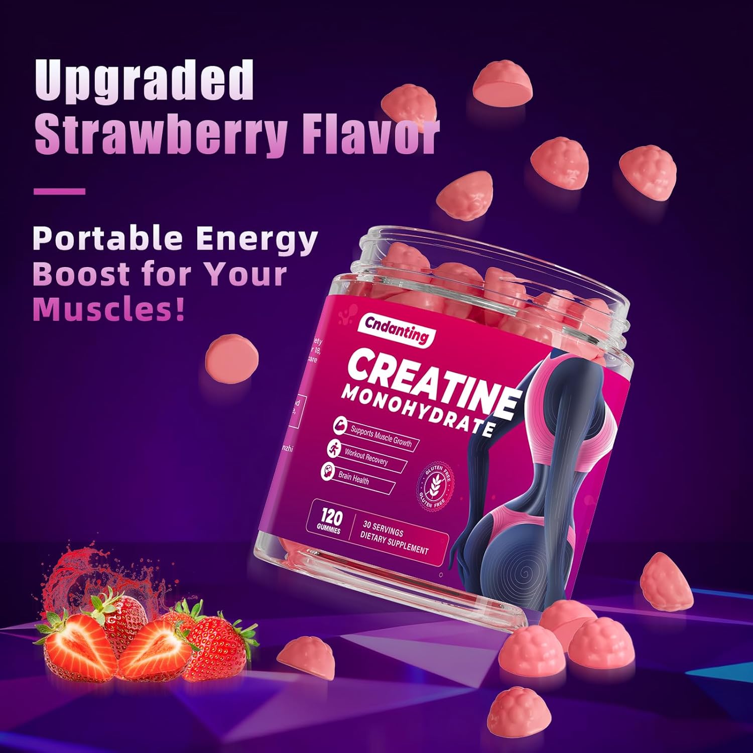 Creatine Gummies for Women 5000mg - Monohydrate Creatine Gummies, B12 & Folic Acid. Vegan Strawberry Flavor for Glute Shaping & Leg Toning. Bloating Free Muscle Recovery & Energy, 120 Count - Image 6