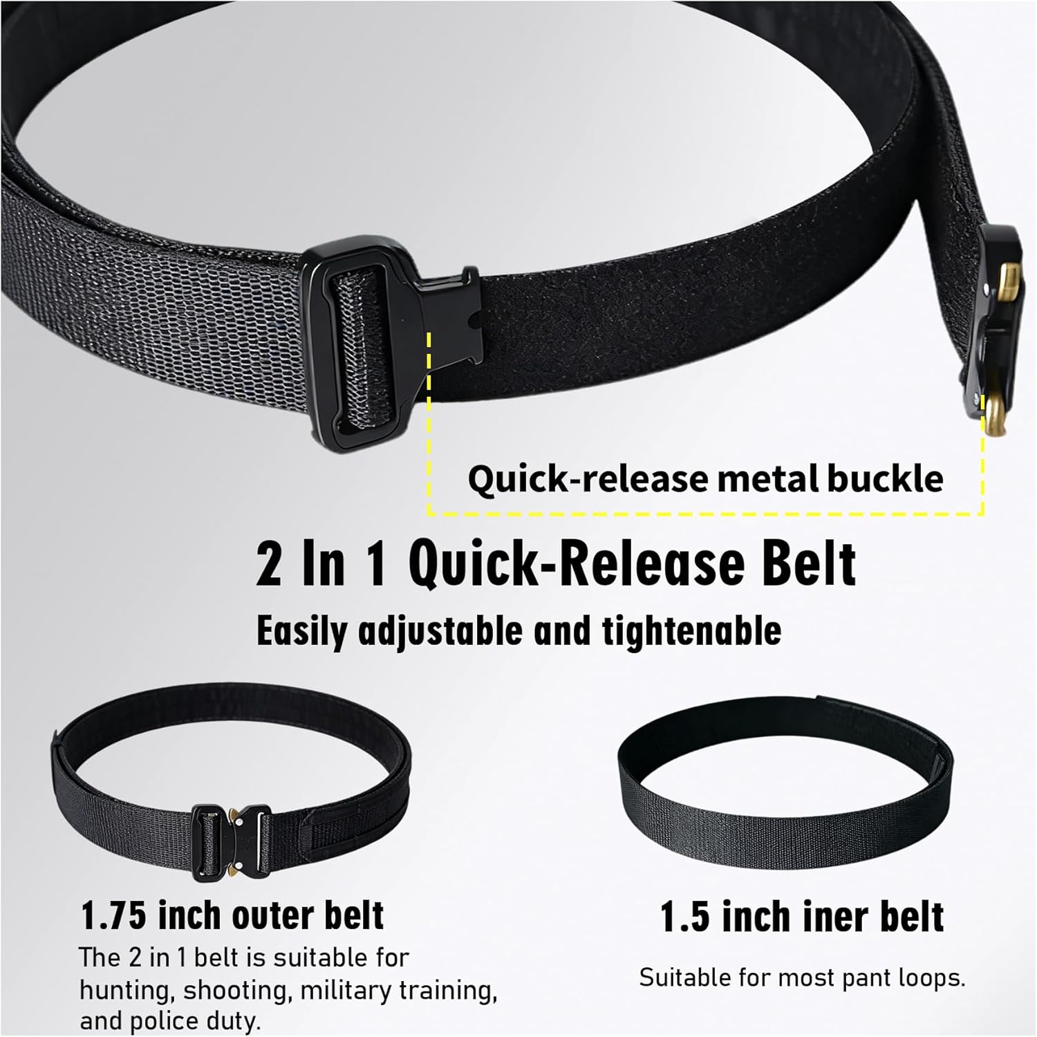 Tactical Belts - 1.75 Inch Tactical MOLLE Duty Belt with Quick-Release Buckle - Law Enforcement Belts - Image 3