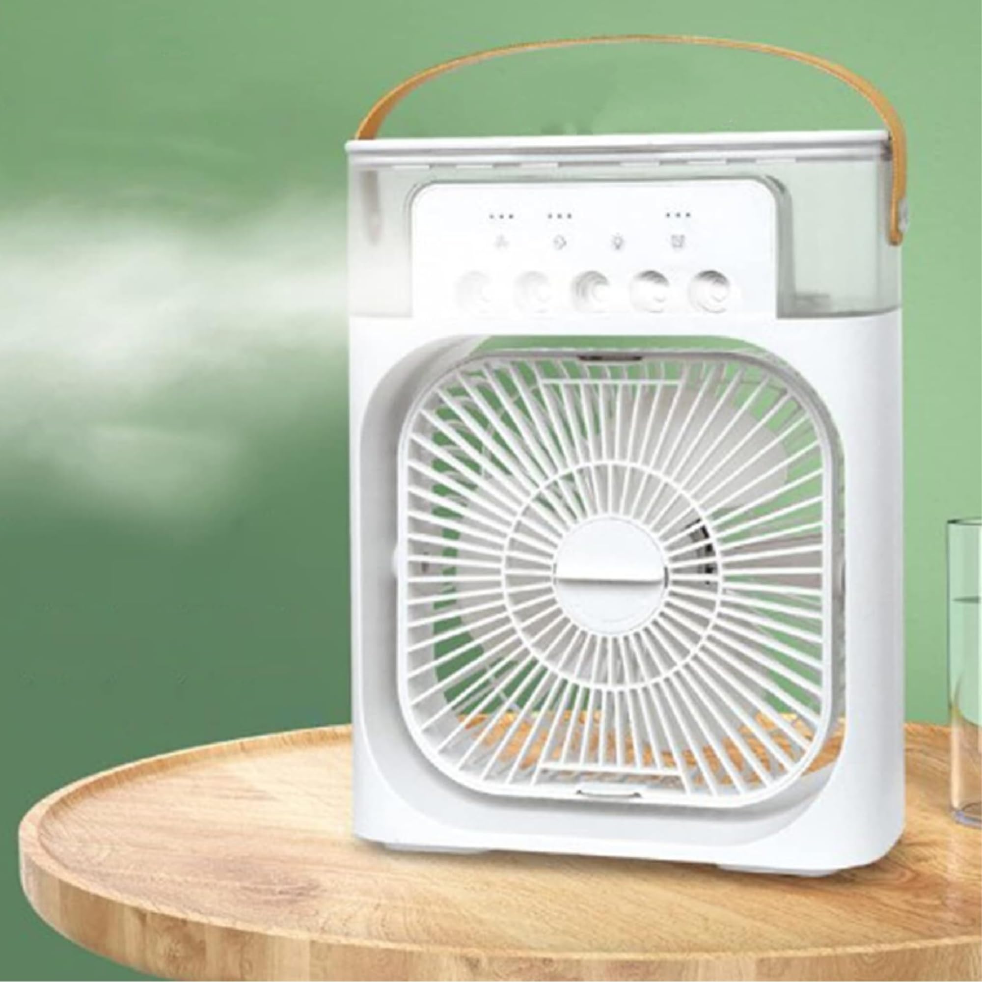 Przenośny klimatyzator 5 w 1 - chłodzenie, nawilżanie, aromaterapia, światło nocne, wentylacja; zbiornik 600 ml, głowica obrotowa 180°, 26 × 21 cm, USB | FRIOZA
