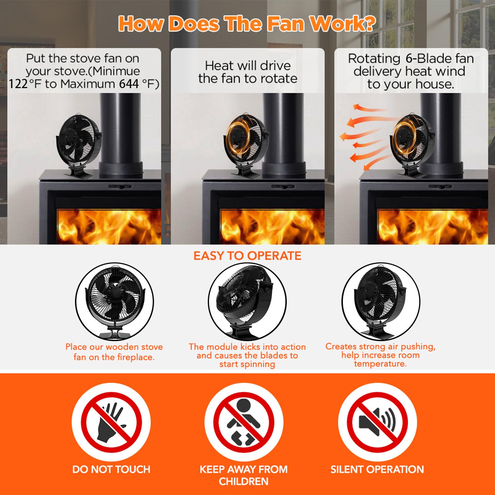 Ventilatore Termico per Stufa a Legna E Forniture Per La Casa | Ventilatore da a Legna con Rotazione a 360 Gradi Utilizzabile In Appartamento, Dormitorio, Ristorante, Affitto