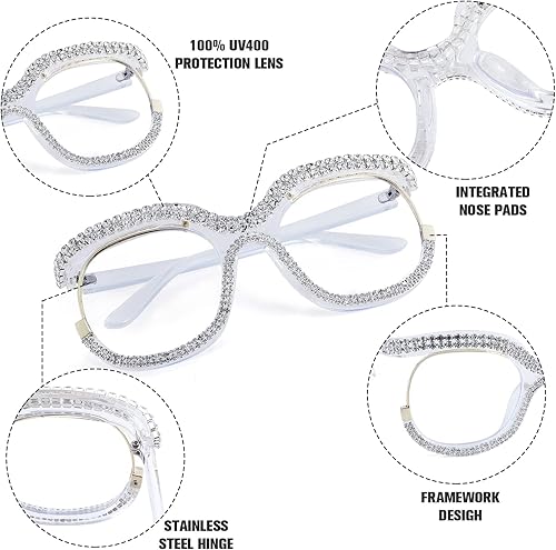 Miniatura 4 de COASION Lentes de gran tamaño con bloqueo de luz azul, elegantes anteojos falsos para mujer, marco redondo con lentes transparentes