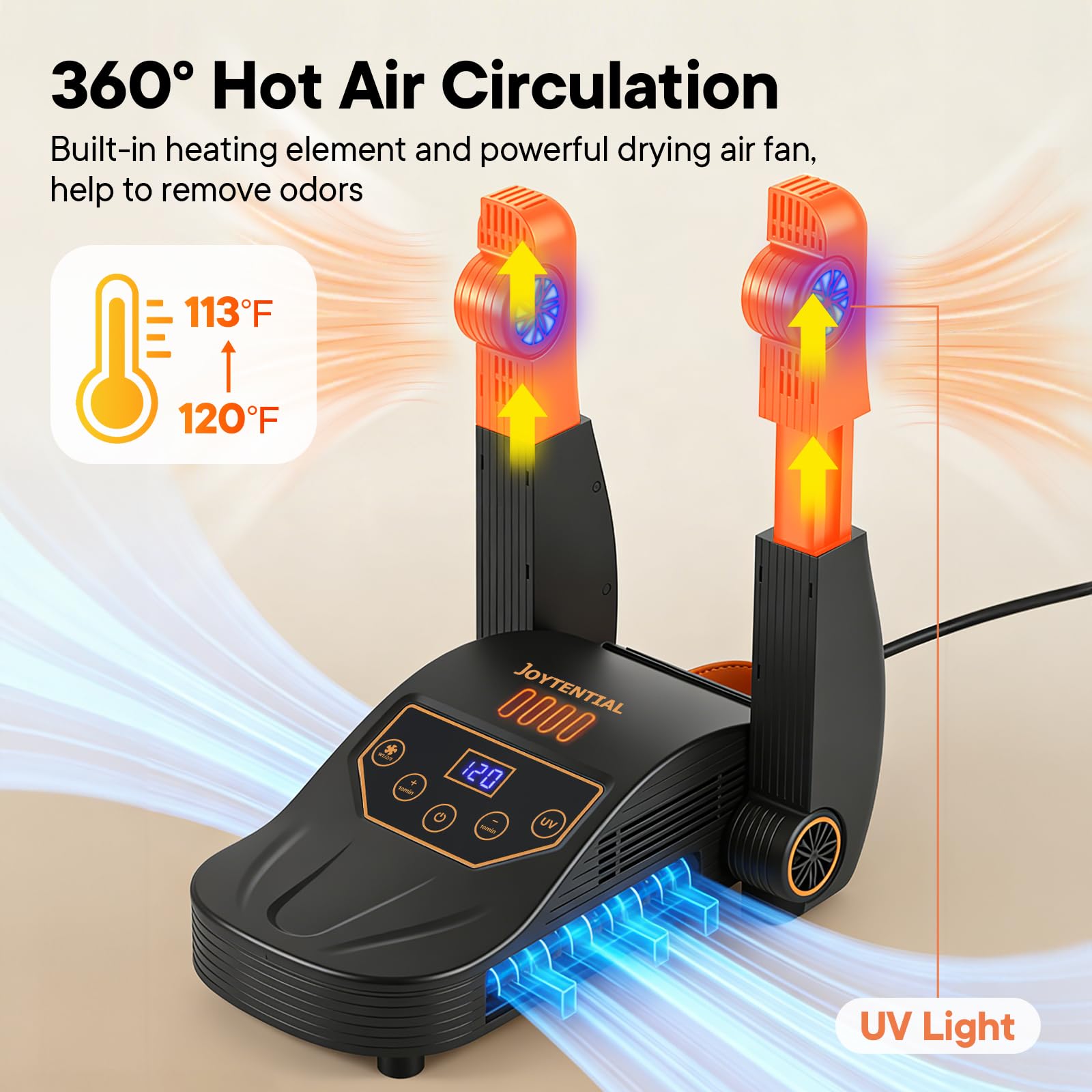 Séche Chaussures, Sèche Bottes Electrique avec Ventilateur à Air Chaud, Sécher Rapide Séchoir à Chaussures de Ski avec Minuterie, Lumière-UV, Rétractable, Eliminez Les Mauvaises Odeurs