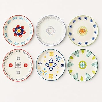UniqueLife CINAIMPRESSION Hand Painted Ceramic Plates Set of 6, 6 Inch Mixed Design Dessert Plates