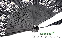 Vista 4 de OMyTea Abanico plegable de mano para mujeres, estilo retro vintage chino/japonés, con una funda de tela para protección (Little Sakura)