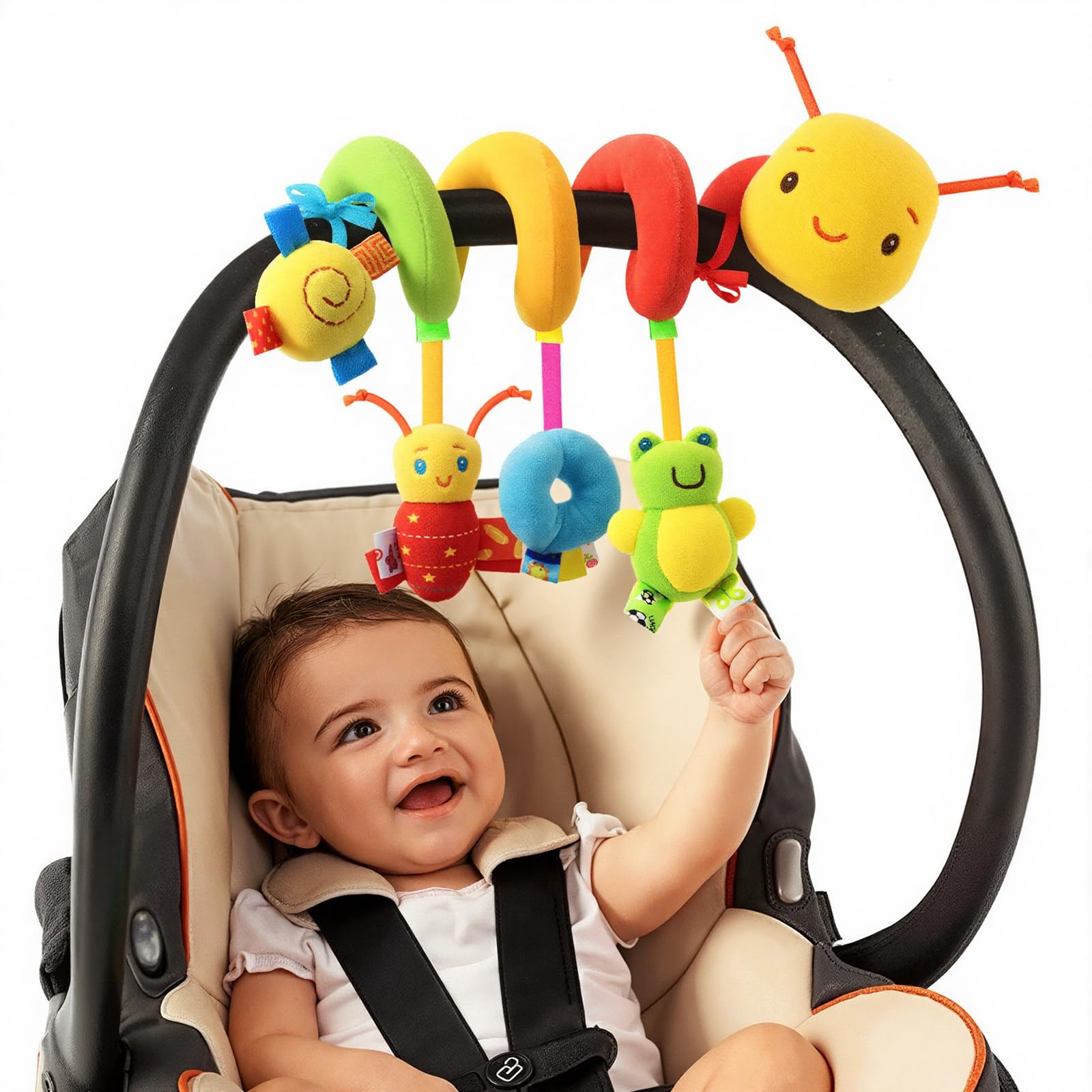 Baby Crib Hanging Rattles Toys - Infant Baby Worm Crib Bed Around Rattle Bell Cartoon Insect Spiral Hanging Toy with Ringing Bell for Infants Bed Stroller Car Seat Bar for Babies Boys and Girls