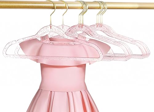 Miniatura 7 de Perchas de purpurina para bebé, 20 unidades, 13.7 pulgadas para niños, perchas transparentes con purpurina para armario, perchas antideslizantes que