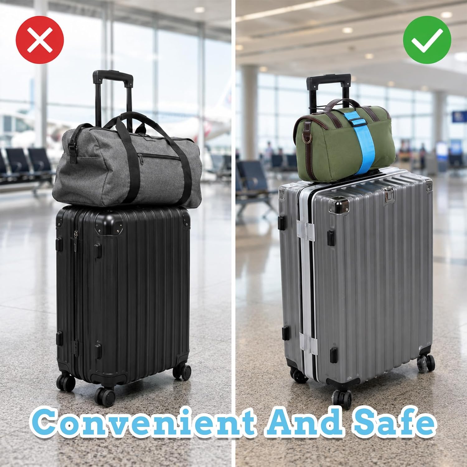 2 Pcs Luggage Connector Strap for Suitcase Multi-Use Luggage Straps Strong Adjustable Elastic Belt, Fastening Bag Strap, Luggages Accessories, for Travel Essentials