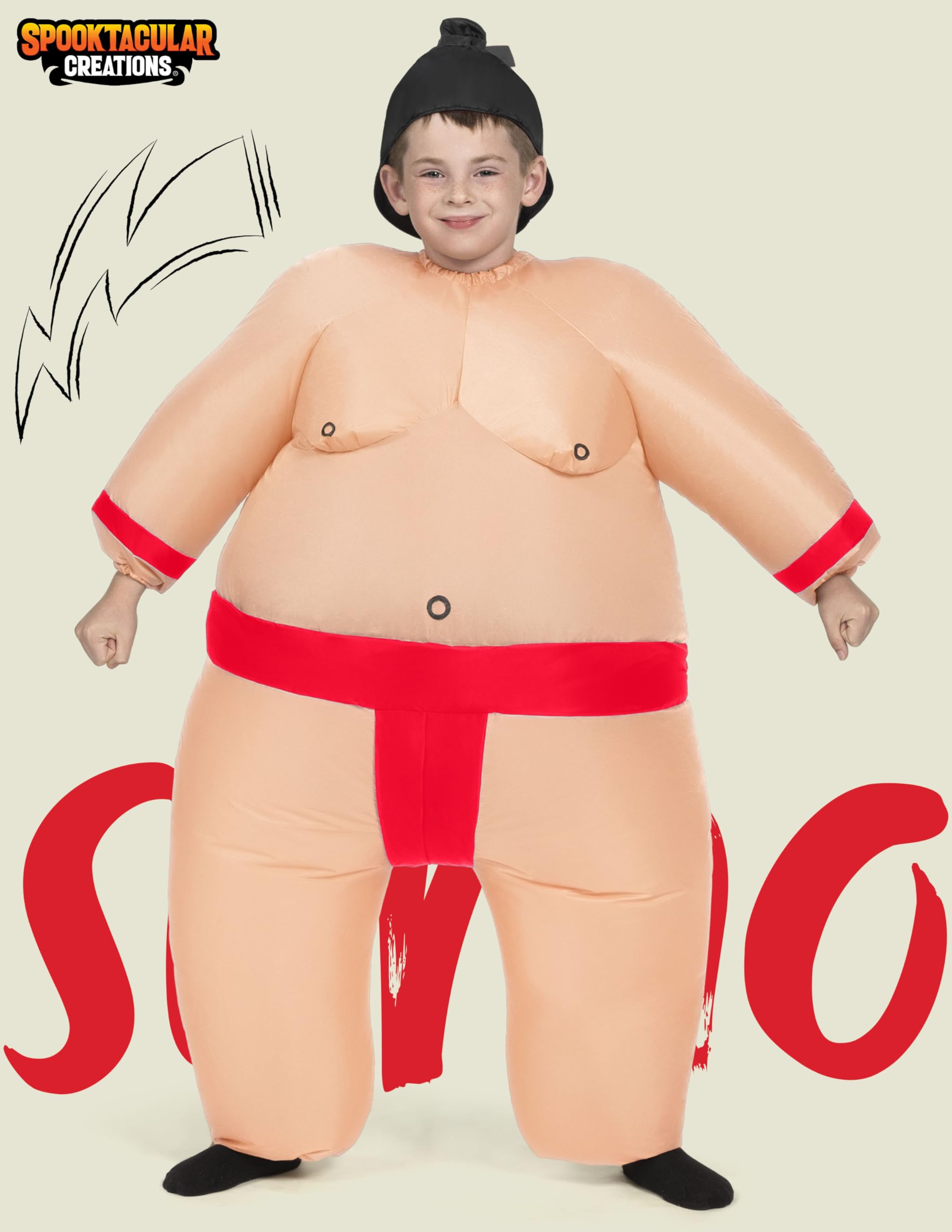 Spooktacular CreationsCostume gonfiabile per bambini, costume da lottatore di sumo a figura intera, costume gonfiabile da lottatore di sumo per bambini, costume da sumo di Halloween con cappello