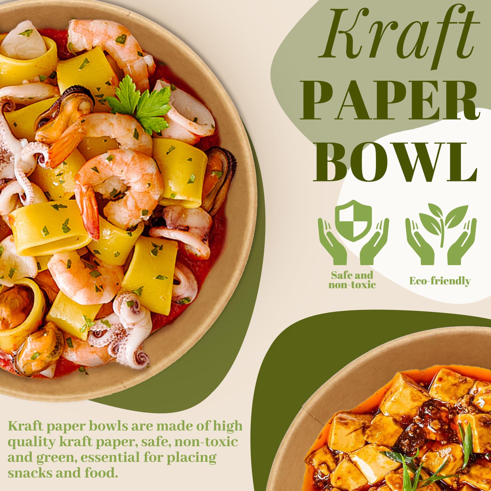 Ciotole di Carta Usa e Getta 50 Pezzi SANOU | Biodegradabili | Ciotole per Feste, Picnic, Insalate, Zuppe, Gelati 500ml | Marrone, Rotondo, Medio, Impilabile, Infrangibile