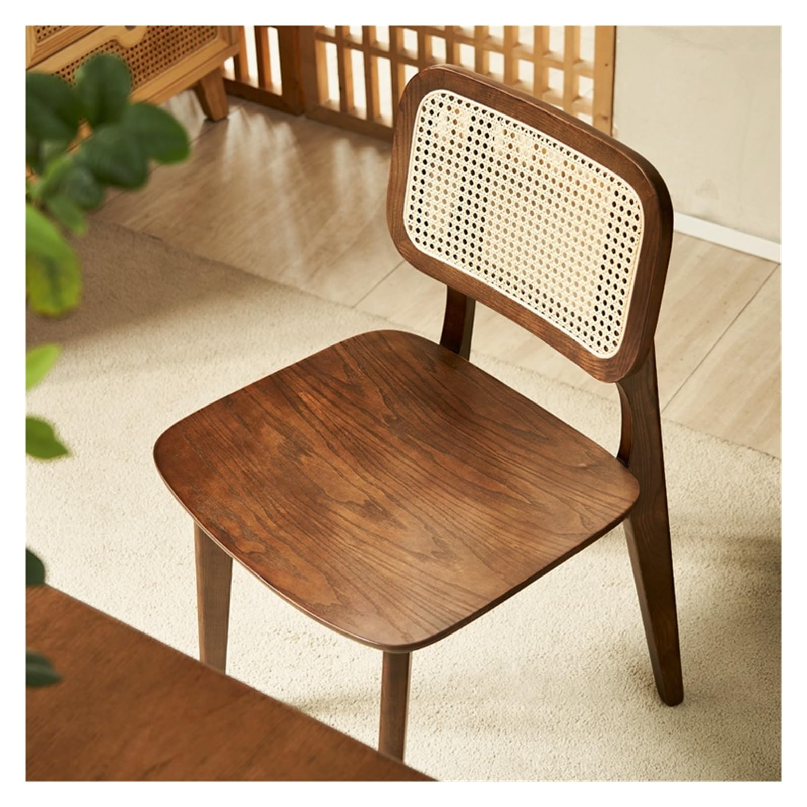 Silla Colgante de ratán Silla de Comedor de Madera Maciza con Respaldo Tejido de Ratán - Estilo Moderno - Ideal for Uso en Restaurantes Domésticos Silla Colgante de Ratán(Bruin)