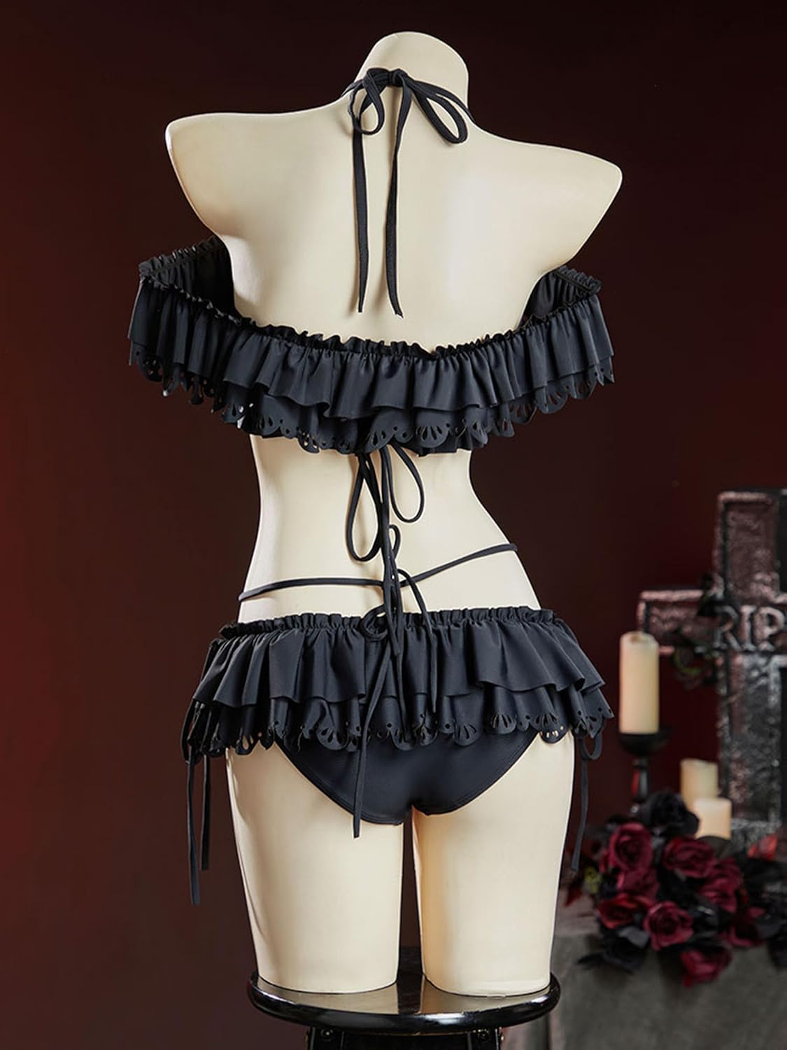 MEOWCOS Women's Bikini Set Gothic 2 Piece Swimsuit Retro Victorian-Style Bathing Suit