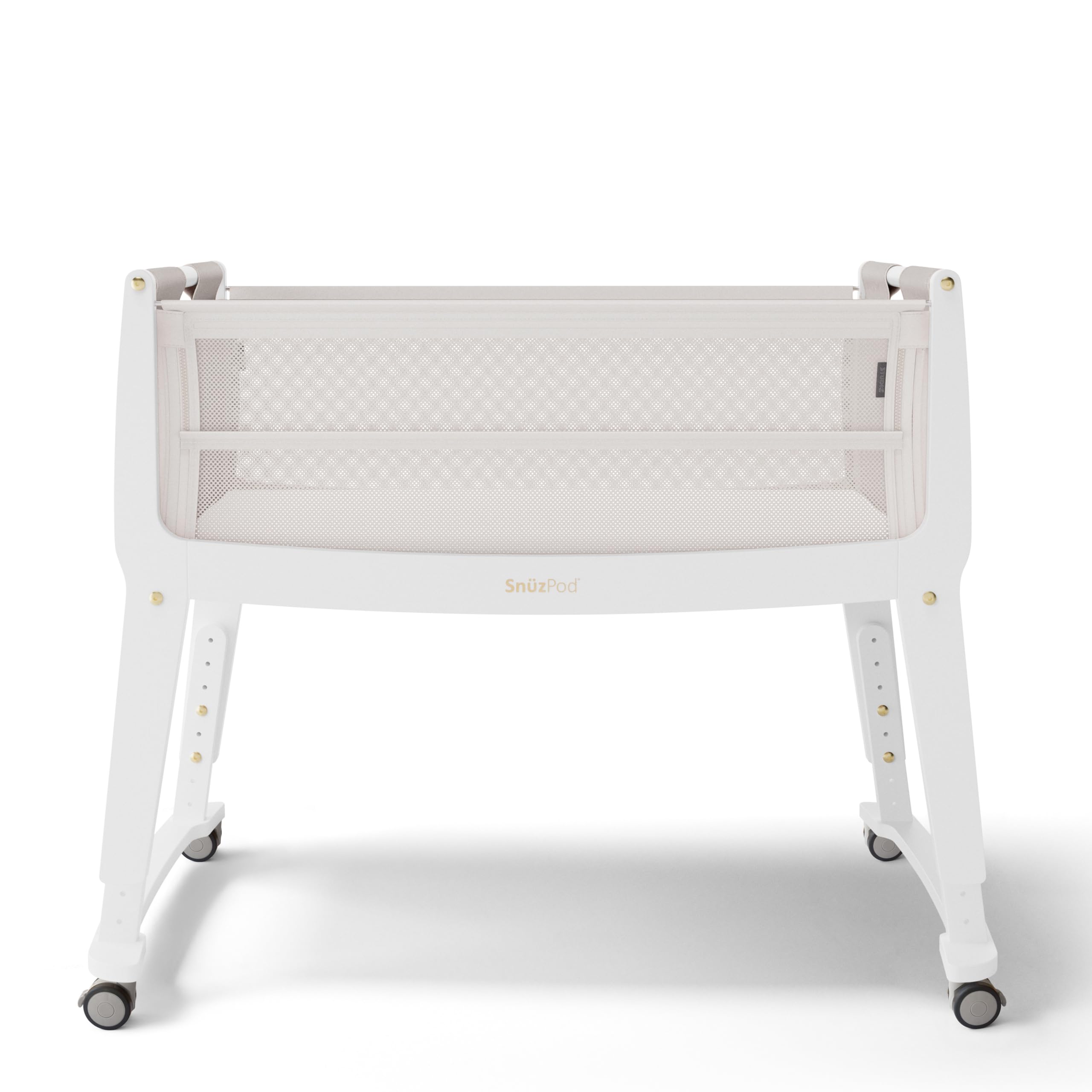 SnuzPod Studio Next to Me Crib, Baby Bed with Zip-Down Wall and 6 Height Settings, Includes Breathable Mattress and Wheels for Newborn (0-6 months), Paris