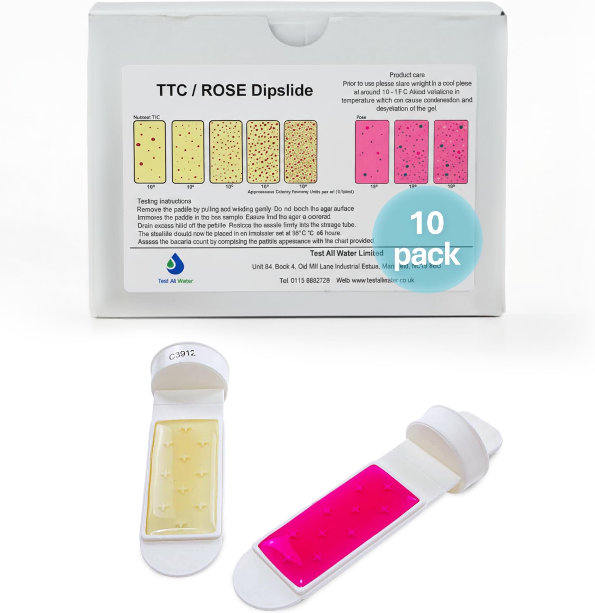 TTC/ROSE Dipslides - Dual-Medium Microbiological Testing for Bacteria, Mould & Yeast | Rose Bengal & TTC Nutrient Agar Paddle for Water Quality Contamination Monitoring (Pack of 10)