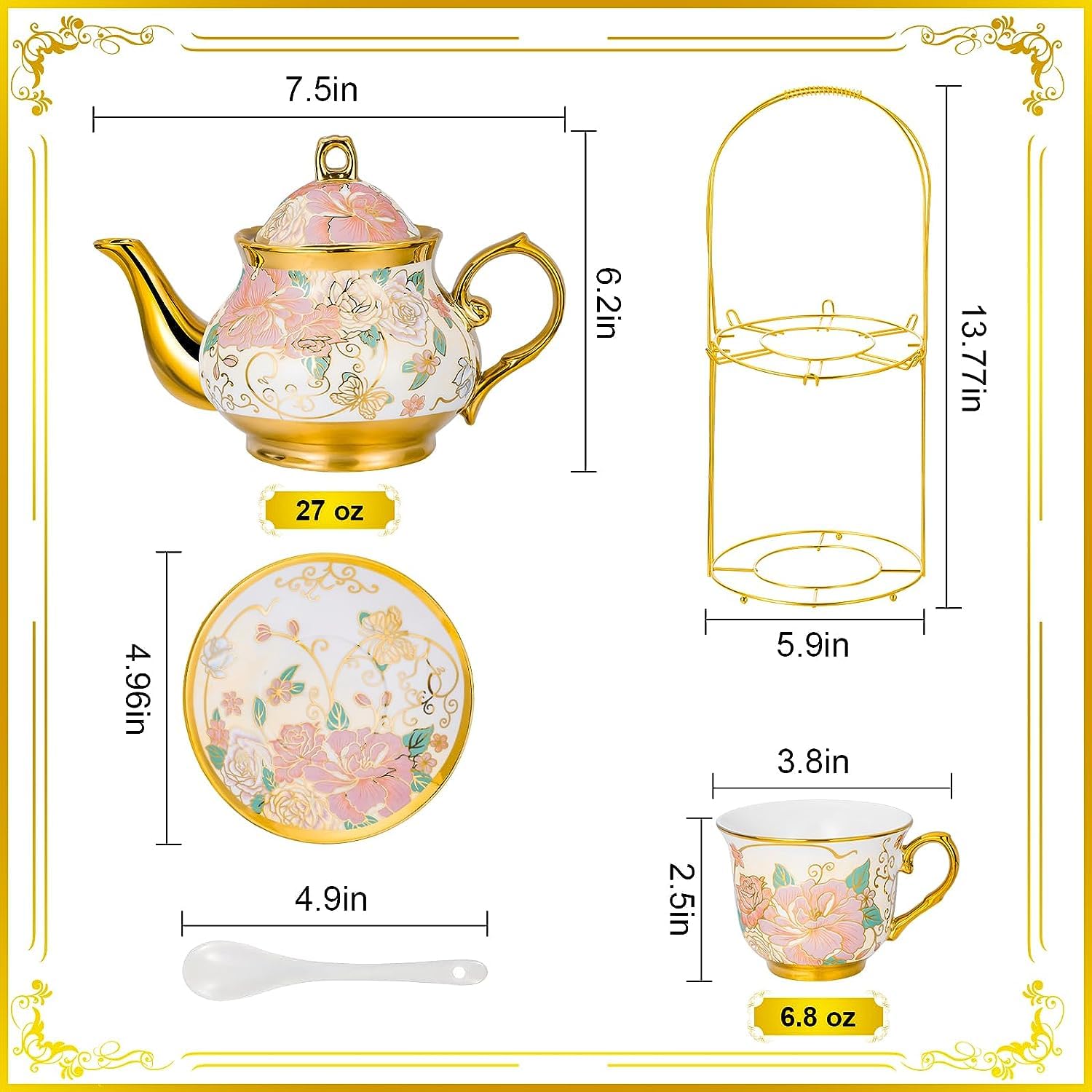 New Inning Ceramic Tea Set with Saucer Printed Tea Cup Set for