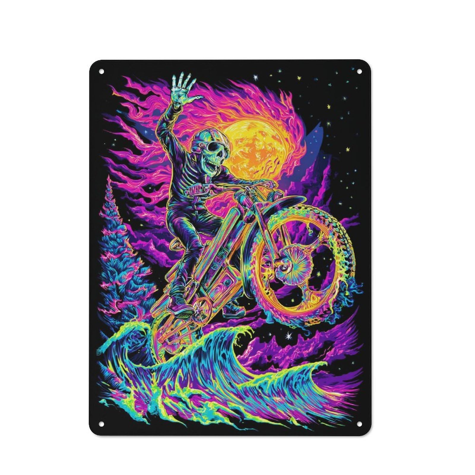 Junmoney Neon Rider Rustic Tin Wall Plaque 40X30cm For Guest Room Or Hallway, For Garage, Workshop And Man Cave Decoration