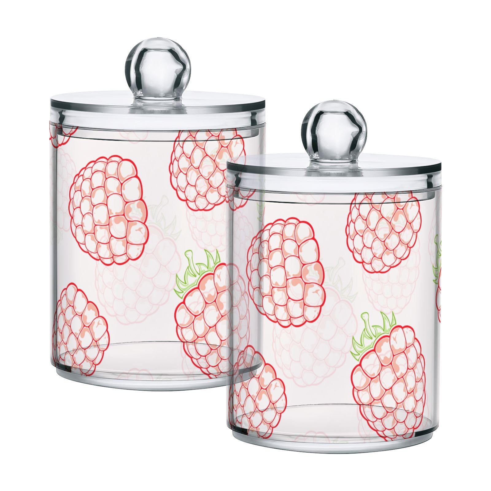 Raspberry-red-print Restroom Bathroom Organizers with Lid Qtip Holder Dispenser Apothecary Jars Cotton Balls Pads Swabs Holder Jar 4