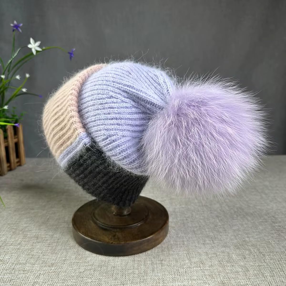 Gorros de Invierno cálidos con pompón Esponjoso, Gorro de Calavera con puños Suaves y acogedores para Mujer