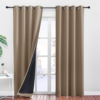 PONY DANCE Rideaux Occultant - Rideau Isolation Phonique Anti Froid Rideau à Oeillets Isolant Lumineux Bruits Tissu Lourd dans Le Noir Complet, Taupe Marron, 140 x 245 cm, 2 PCs