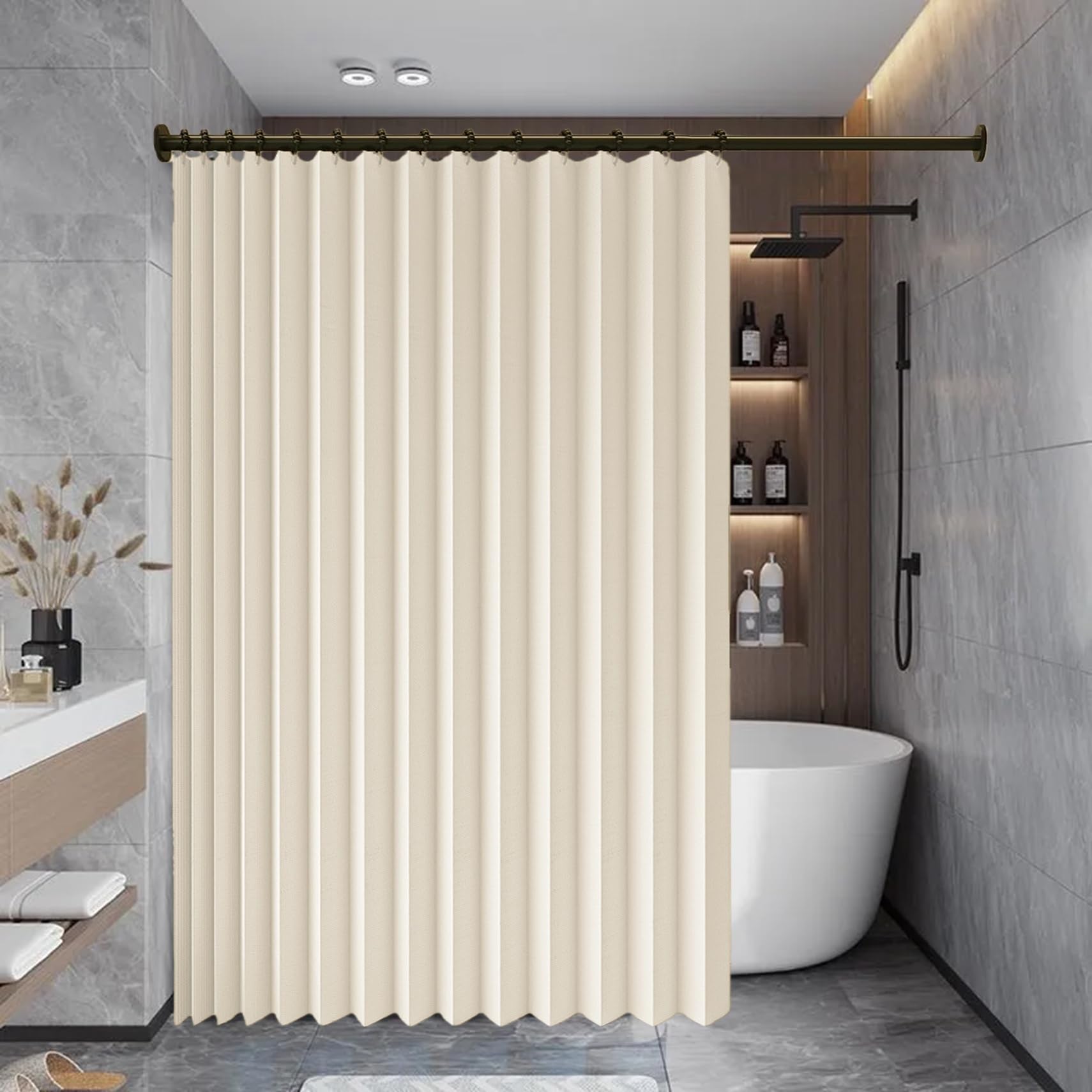 Rideau magnétique beige imperméable avec œillets décoratifs