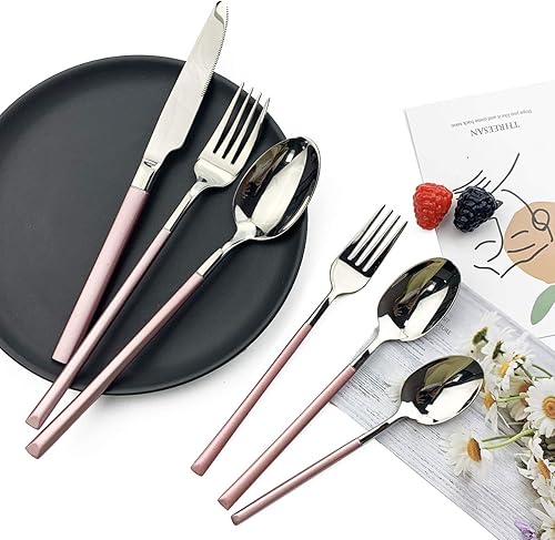 Miniatura 2 de JASHII - Juego de cubiertos de 24 piezas, cubiertos de alta resistencia hechos de acero inoxidable 1810, utensilios de comer incluyen cuchillo,