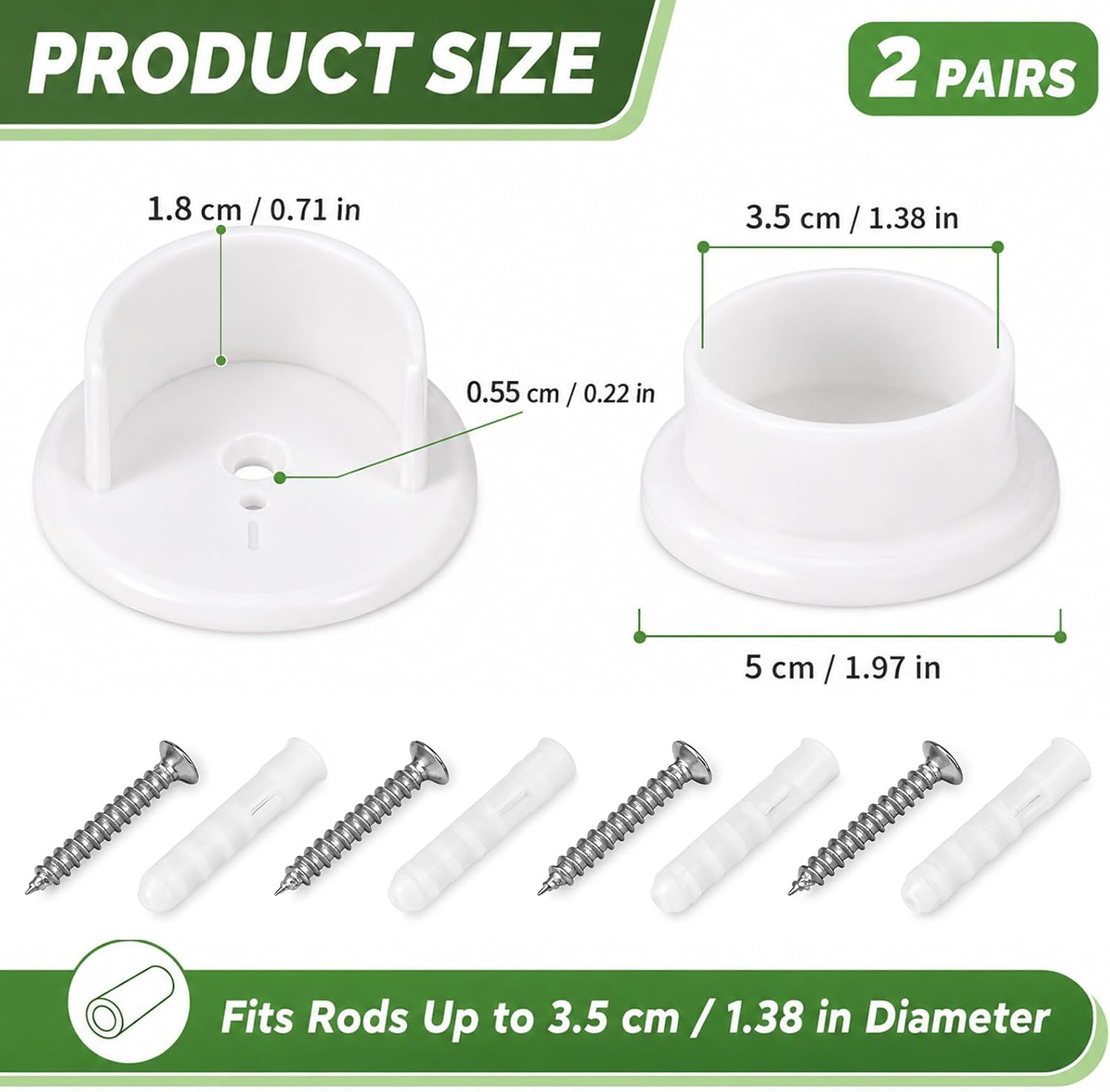 4 Pcs Plastic Closet Rod Holders, 1-3/8" Plastic Tension Pole Bar Sockets